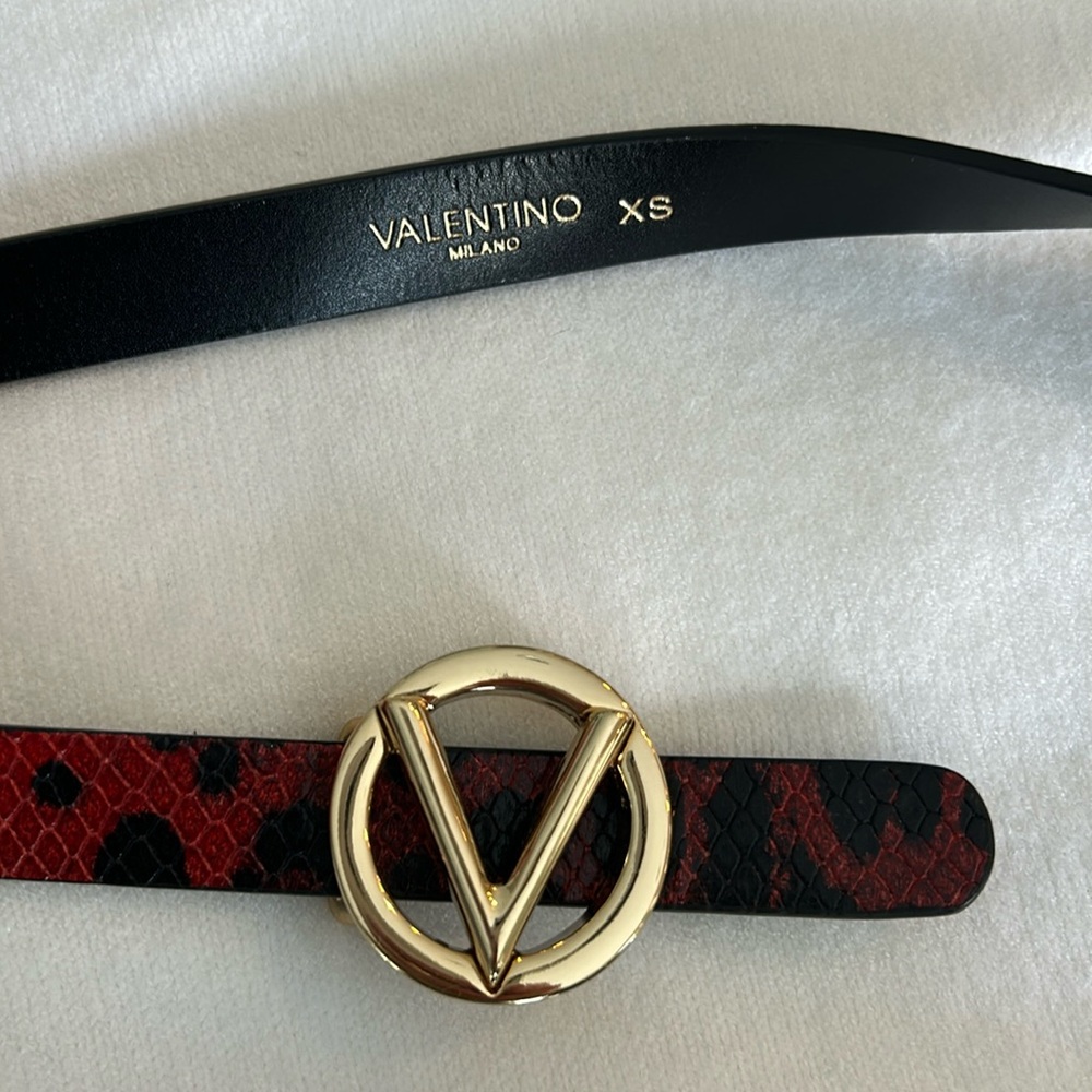 Valentino Garavani Red Snake-Print V Logo Leather Belt